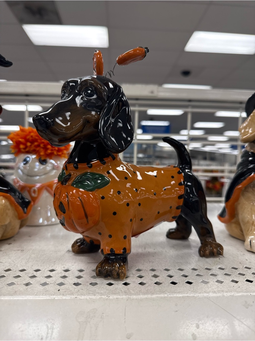 Halloween Orange Dachshund Figurine Decorative Accent